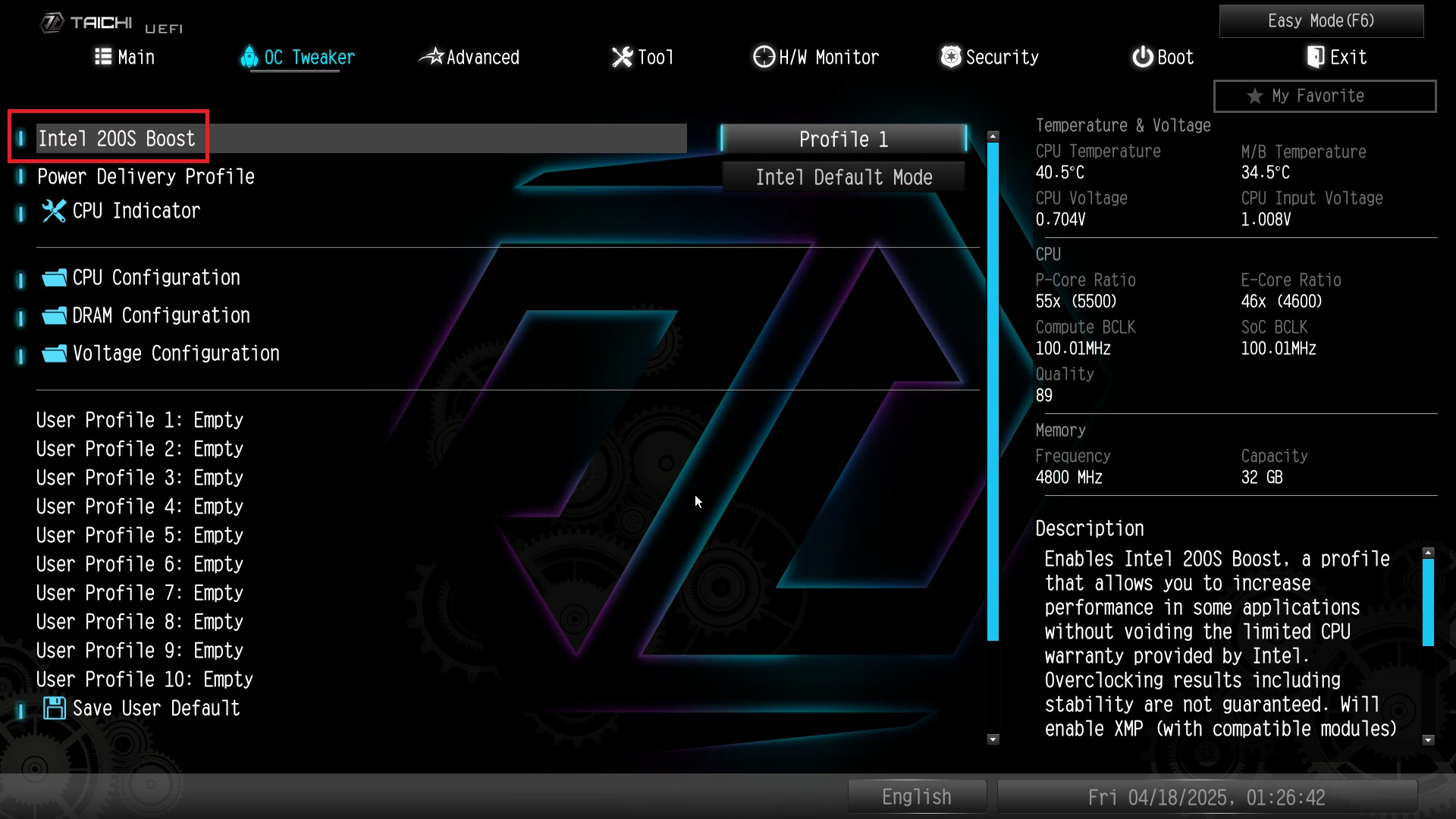 Intel<sup>®</sup> Core Ultra CPU Leveling<br>Update your ASRock Z890 BIOS now to enable the Intel<sup>®</sup> 200S Boost Enhancement!